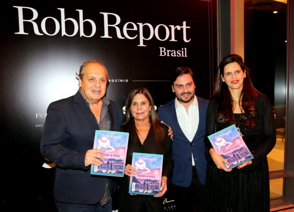 Os empresários  Vivaldo de Andrade Jr e Filipe Sabará com a vp da Editora Doria , Celia Pompeia  e a editora chefe da Revista Robb Report , Gisele Vitoria.