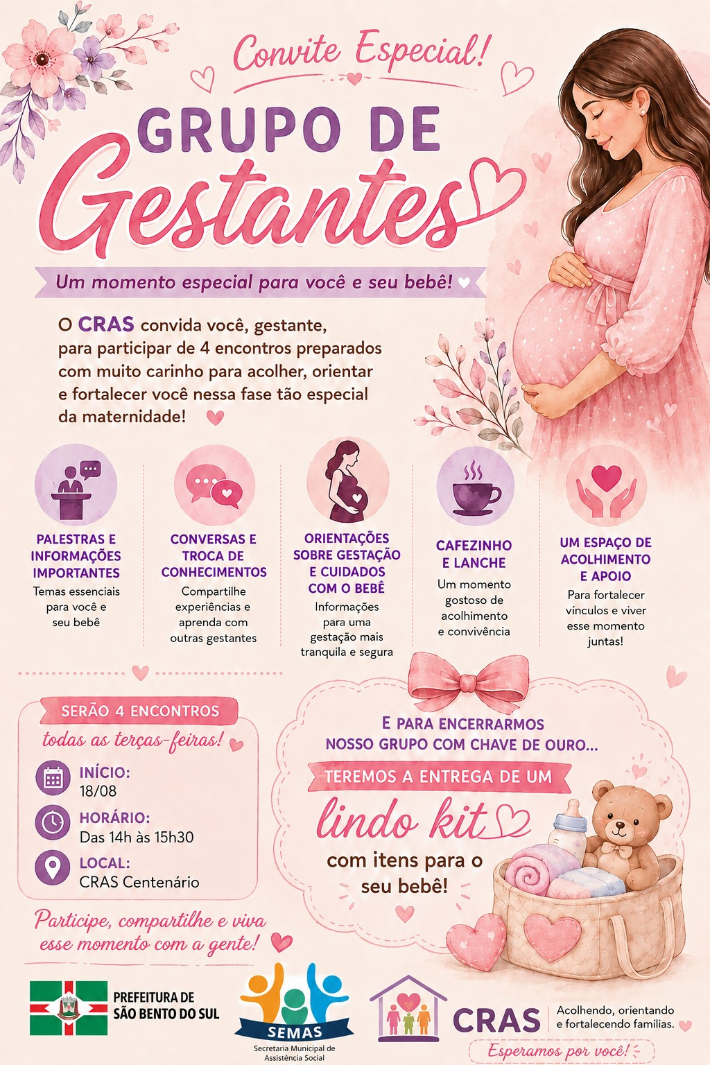 Grupo de Gestantes oferece acolhimento, informação e preparação para a maternidade em São Bento do S